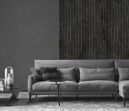 240cm x 60cm Akustik-Lamellen-Wandpaneel Schwarz & Gold Marmor
