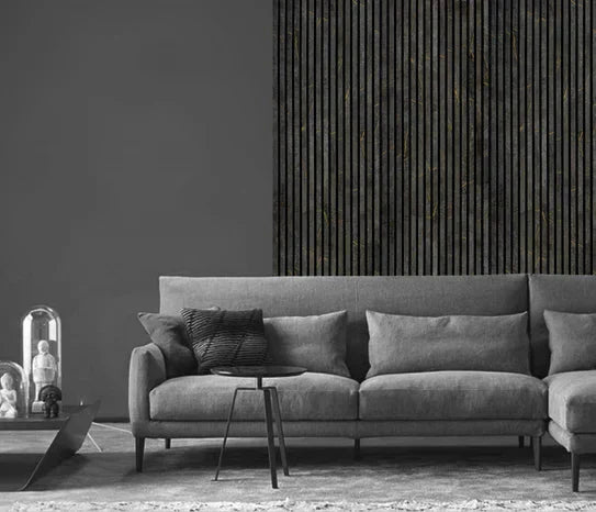 240cm x 60cm Akustik-Lamellen-Wandpaneel Schwarz & Gold Marmor